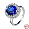 Princess Diana William Kate Blue Cubic Zircon -förlovningsringar för kvinnor 925 Sterling Silver Wedding Ring Jewelry Gift XR234275D