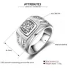 Wedding Rings Male Ring Men Sterling Silver 925 Vintage Mens White Gold Color Classic Big Stone CZ Fashion Jewelry255N