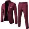 Formal Suit Pockets Korean Style Buttons Cuff Blazer Pants Men Suit Attractive 240124