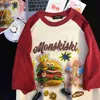 Heren T-shirts Europese en Amerikaanse zoete coole stijl hamburger kat patroon afdrukken raglan t-shirt mannen vrouwen losse paar all-match topH24130
