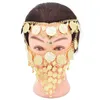 Hårklipp lyxiga kvinnor myntklocka Tassel Masquerade Mask Veil Face Chain Belly Dance Stage Cosplay Party Partbands Boho Festival Gift