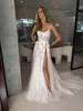 2024 Country occidentale bohémien A Line Wedding Dresses Beach Spaghetti Cinghies Illusione Illuso Appliques senza maniche in pizzo 3D abiti da sposa floreale 3D Late