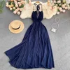 Grundläggande avslappnade klänningar ZCWXM Summer Women's Sexy Shoulder Strap Dress Korean V-ringning Party Backless Long Dress Split Beach Red/Blue Robe J240130