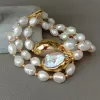 Bransoletki Y.ing 8 '' 3 rzędy Hodowlane białe barokowe słodkowodne perły Biała bransoletka Keshi Pearl do ręcznie robionego klasycznego ślubu dla kobiet