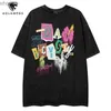 T-shirt da uomo T-shirt a maniche corte da uomo T-shirt dipinta a mano con lettere Graffiti T-shirt Harajuku Vintage High Street Distressed Girocollo T-shirt unisex 240130