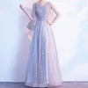 Silver Mother of the Bride Dresses Tulle with Shining Sequins Long Party Evening Gowns V-Neck Half Sleeves Zipper Back Floor Length Long Dress