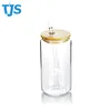 Warehouse Us Sublimation Clear Frosted Glass Mug 16oz Beer Can Cups with Bamboo Lid and Straws1.30