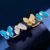 Bracelets High Quality Gold Color Butterfly Style Bangle Turquoise Blue Stone Full Zircon Bracelet Sets For Women Fashion Jewelry(DJ1602)