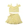 Clothing Sets Girls Summer Sleeveless Plaid Ruffle Tops Skirt 2Pcs For Kids Baby Clothes Outfits