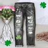 Damesjeans St. Patrick's Day Print Gescheurde Casual Denim Broek Grafisch Groen Carnaval Festival