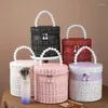 Storage Boxes Round Makeup Bag Large Capacity Bucket With Mirror Waterproof Organizer Travel Cosmetic Bags