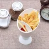 Plates Two Cup-mouth French Fries Shelf Holder Assorted Sauce Fry Dipping Cup Serving 2 In 1 Cone Dip