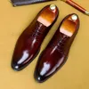 Czarne wino czerwone sukienka męska oryginalna skórzana koronkowa końcowa końcówka Broge Oxford Office Business Wedding Formal Derby Shoes Mężczyźni