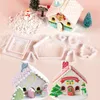 Bakvormen 3D Kerst Peperkoek Huis Schimmel Plastic Cookie Cutter Set DIY Koekje Schimmel Gebak Taart Stempel Gereedschap Accessoires