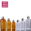 100m 200ml 300ml Mat Gümüş Kapaklar Kozmetikler için Plastik Şişe Kaplar PP Kapağı Pet Dispenser Şişeler Amber Clear Mghte