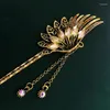 Hair Clips Morkopela Charm Feather Stick Jewelry Vintage Crystal Clip Vinatge Women Bronze Pins