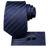 Noeuds papillon Hi-Tie rayé bleu marine hommes mode cravate mouchoir bouton de manchette pour smoking accessoire classique soie luxe cravate homme cadeau