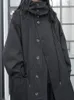 Lautaro primavera outono longo oversized preto trench coat com capuz escuro academia estética roupas de grife de luxo para mulher 240124