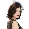 Fontes de festa vintage curto encaracolado peruca 1920s gatsby acessórios feminino parte lateral do cabelo onda do corpo ouro loira preto marrom cosplay traje