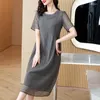 Sukienki imprezowe Kobiety szary kwiatowy jedwabny elegancki szuflowany długi sukienka 2024 Koreańskie vintage luksusowe letnie eleganckie bodycon Home