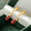 Dangle Earrings Old Fu Style 9999 Sterling Silver Natural South Red Agate Eardrops S925 Gold Plated Magnolia Ancient