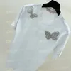 24SSハンドメイドビーズティーバタフライ装飾女性女性用の白いTシャツ