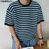 Erkek Tişörtler Üstler 2023 Kore tarzı Erkek Örme Şerit Tasarım T-Shirt Sıradan Sokak Giyim Erkek Sıcak Satış O yaka Kısa Kişeli S-5XL Q240130