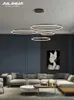 Lâmpadas pendentes 2024 Modern LED Chandelier Home Iluminação Escovado Anéis Teto Montado Lâmpada Pendurada Ouro e Café Cor