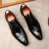 Hommes Oxford en cuir véritable noir pointe pointue Brogue à lacets robe de mariage bureau affaires hommes chaussures formelles