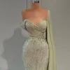 Green Mermaid Luxury Evening Dress Shawl Sleeve Formal Prom Sweet and Elegant One Shoulder Party 24030