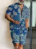 Erkek gömlek seti 3D baskılı yama iş yaka kısa kollu gündelik plaj gömlek yaz sokak giyim tatili hawaii erkek giyim 240130