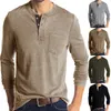 Camisas casuales para hombres Primavera Verano Moda Botón Cuello Camiseta Hombres Slim Fit Manga larga Henley Camiseta Streetwear Color Sólido