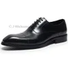 New Lace-up Mens Oxfords Genuine Leather Office Solid Cap Toe Wedding Party Formal Dress Shoes for Men Footwear