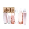 Opslagflessen Potten Rozenkwarts Roller Fles Roze Glas Essentiële Olie Natuurlijke Bamboe Deksel Patroon Kristal Edelsteen 10pcs232C