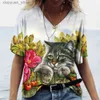 Koszulka damska v szyja damska damska letnia swobodna duża groźna kolorowe koty