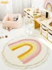 Alfombra esponjosa de arco iris para sala de estar con borlas, alfombra de felpa blanca para dormitorio de niños, alfombra suave para juegos de guardería para niños Babi 240125