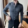 Camisas casuais masculinas de alta qualidade camisa listrada mens slim negócios britânicos formal sem rugas desgaste rua preto