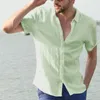 Мужская повседневная рубашка с короткими рукавами, уличная одежда, однотонная хлопковая льняная рубашка с лацканами, мужская рубашка для отпуска в стиле ретро, M-3XL 240130