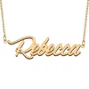 Pendentif Colliers Rebecca Nom Collier pour femmes Bijoux en acier inoxydable 18 carats Plaqué or Plaque signalétique Femme Mère Petite amie Cadeau 2408