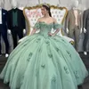 Светло -зеленый vestido de xv anos с плеча платья Quinceanera 2024 сладкие 15 платья для выпускных