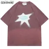 T-shirts voor heren Hiphop streetwear gewassen T-shirt Vintage grafische print Tie Dye Gradient T-shirt 2023 Harajuku Punk Gothic losse T-shirts Top Q240130