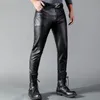 Herrläderbyxor Skinny Fit Elastic Fashion Pu Leather Biker's Trousers Nightclub Party Dance Pants Thin 240125