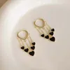 Dangle Earrings Korean Black Love Heart Tassel Drop for Sommetlical Hollow Oil Painted StatementEaring Aesthetic Party Jewelr