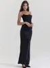 Seksowna bez ramiączek bez ramion bodycon maxi sukienka kobiet moda plisowana satynowa patchworka długie szaty kobiety eleganckie imprezę vestidos 24030