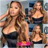 Perruques synthétiques Ombre Blonde Body Wave Lace Front Wig 180Nsity Hd Highlight Cheveux Humains Brésiliens Sans Colle 360 Fl Frontal Pour Drop Deliv Ota5R