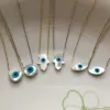 Colar marquês/azul redondo/peixe/hamsa azul olho de gato mop concha com joias de prata esterlina 925 pingente corrente chocker colar