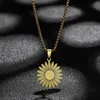 Halsketten mit Anhänger von Chandler, Edelstahl, vergoldet, Sonnenblumen-Halskette, Blumen-Charm, floral
