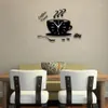 クリエイティブ3Dアクリルティーポットウォールクロックコーヒーカップスプーン装飾キッチン時計ダイニングルームベッドルームホームデコレーションセルフ接着12773