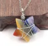 Hänge halsband 7 chakras naturliga färgglada kristallmosaikstjärnaformade handgjorda diy mode för flicka halsband hängsmycken smycken