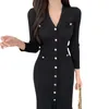 Robes décontractées tricoté chaud 2024 automne solide hiver coréen robe pull femme élégante épaisse vintage vêtements femme moulante noir